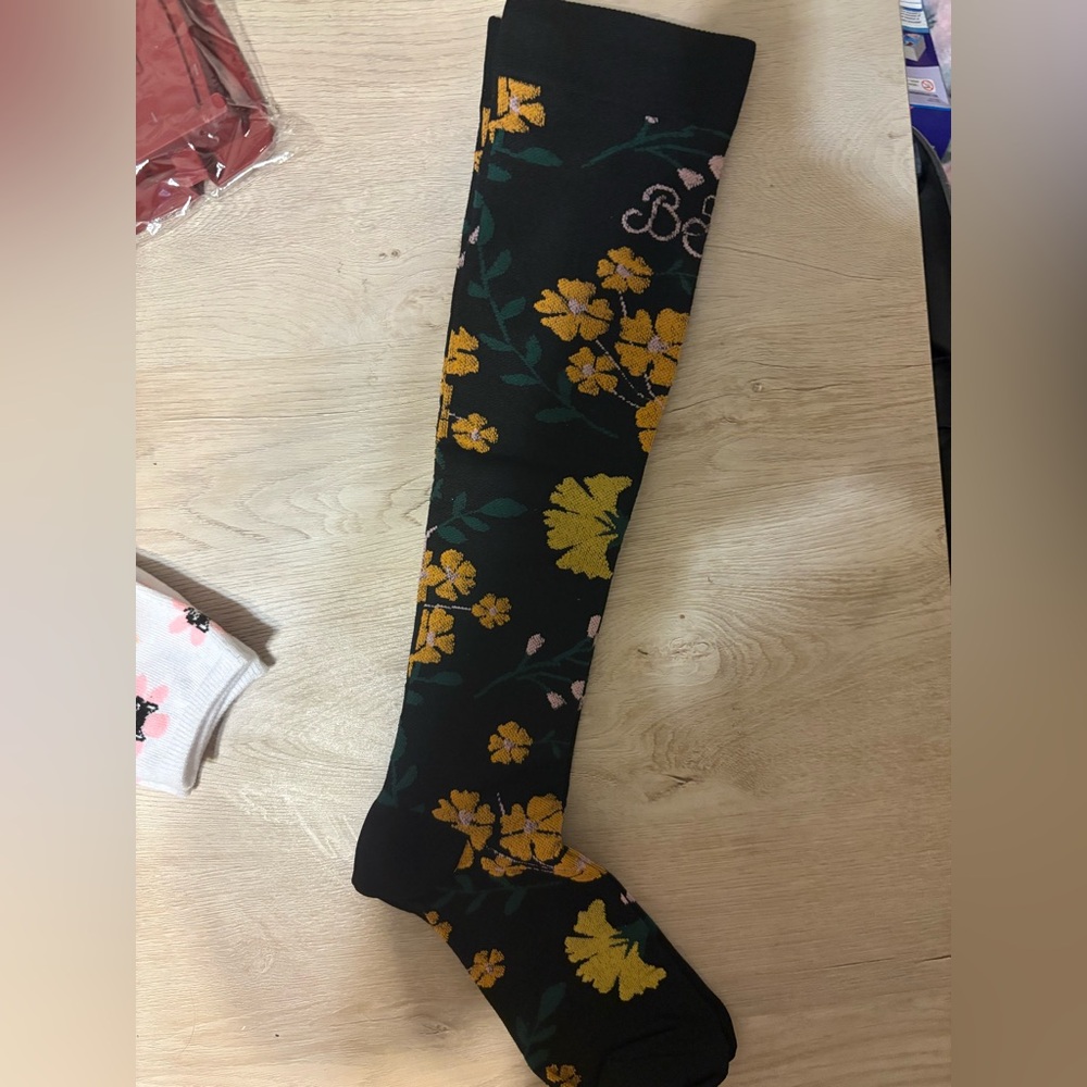 Floral Black Knee High socks